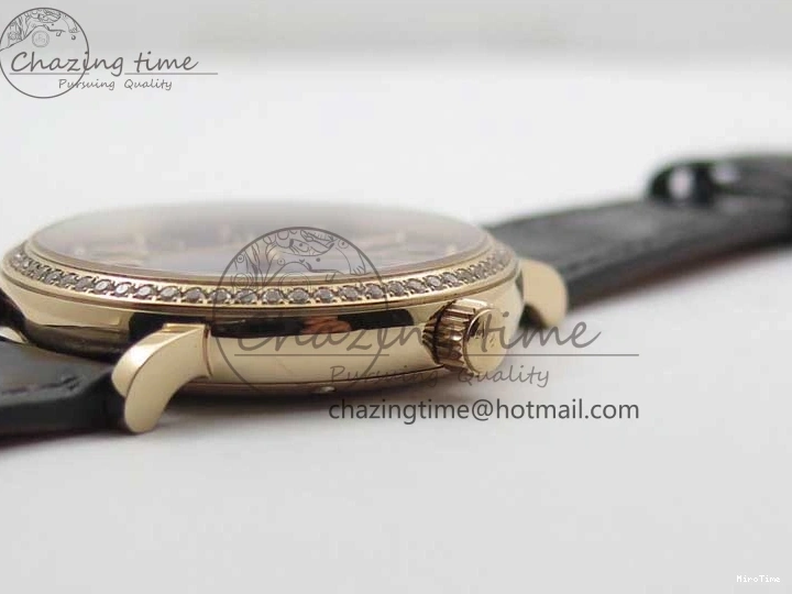 MIROTIME 1218 Durable Portofino 37mm RG V7F 1:1 Best Edition Gray Dial Diamonds Bezel on Black Leather Strap A 7089